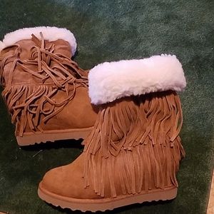 Madden girl wedge fringe boots